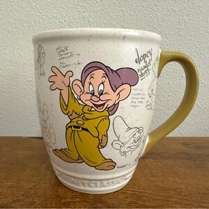 Disney Store Classic Sketch Dopey Ceramic 16oz Coffee Mug Cup RARE SNOW WHITE
